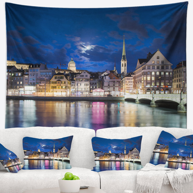 Tapisserie paysage paysages de la vieille ville, H 68 po x l 80 po