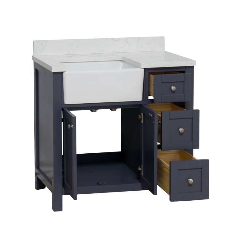 Yorkshire Marine Gray 36" Single Freestanding Bathroom Vanity with Engineered Marble Top