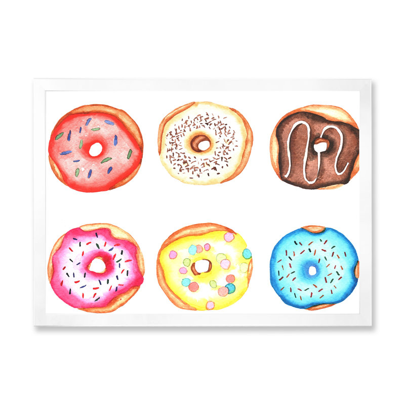 «Funny Donuts», reproduction sur toile, H 12 po x l 20 po x P 1 po, Cadre de coin blanc fermé