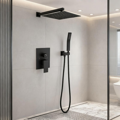 12" Rain Shower Head System - Wall Mounted With Hand Shower, Brass/sus304 Mixer Valve & 59" Hose