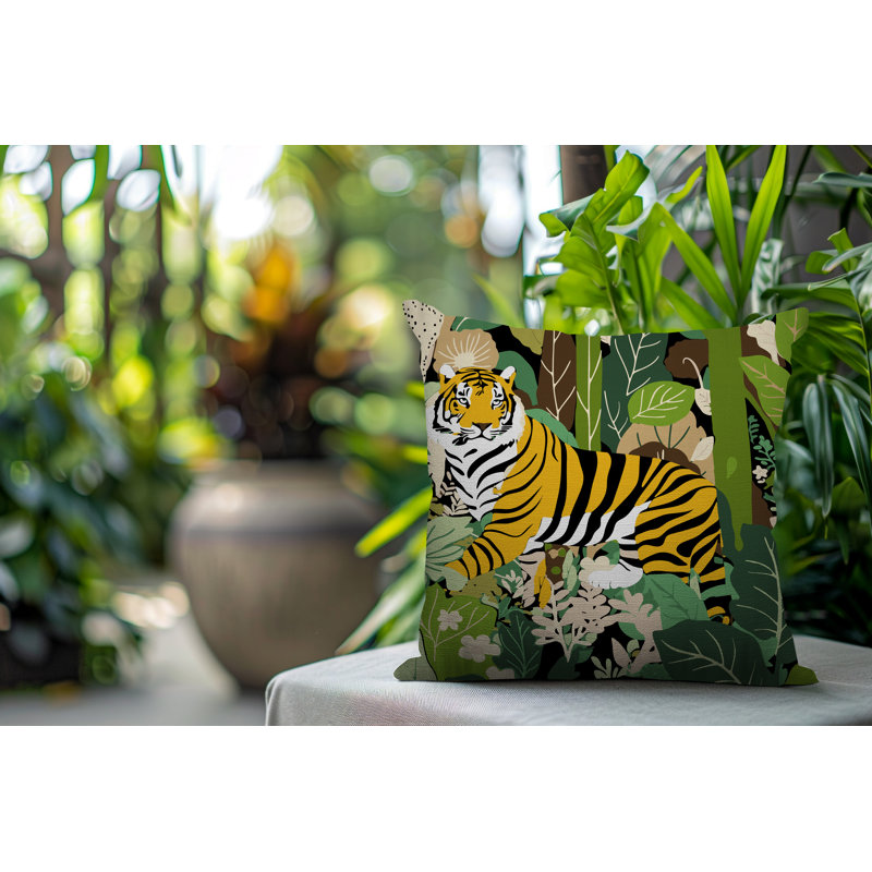 Oreiller carré réversible intérieur / extérieur Kyo Tiger, Chartreuse, Carré 15 po