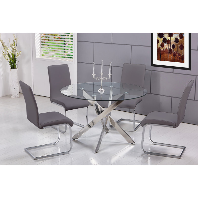 Akinleye 5 Pieces 47" Round Dining Set (Silver) , Gray