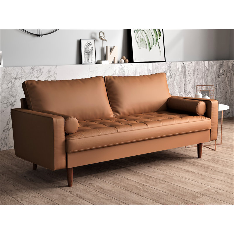 70" Faux Leather Square Arm Sofa, Brown
