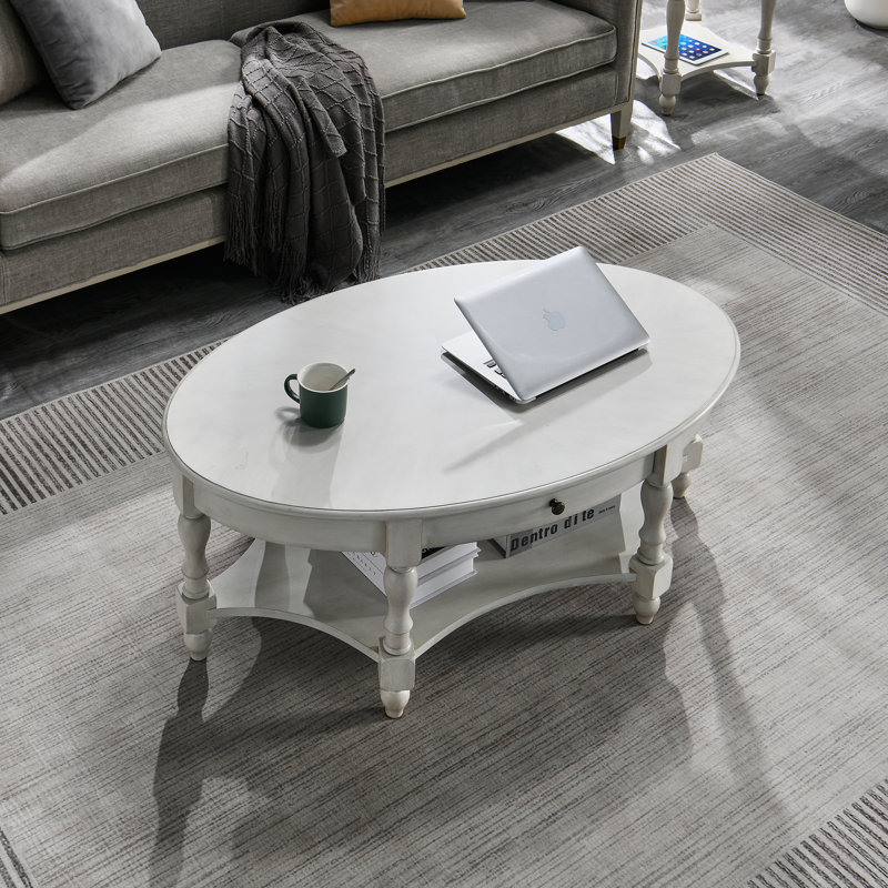 Bebi Abstract Oval Coffee Table with Storage, Ivory White