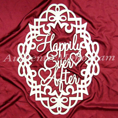 Décoration murale monogramme en bois naturel non peint Happily Ever After