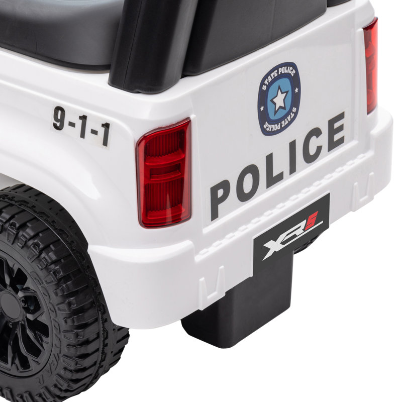 White Police Ride-On Truck with Megaphone and Storage