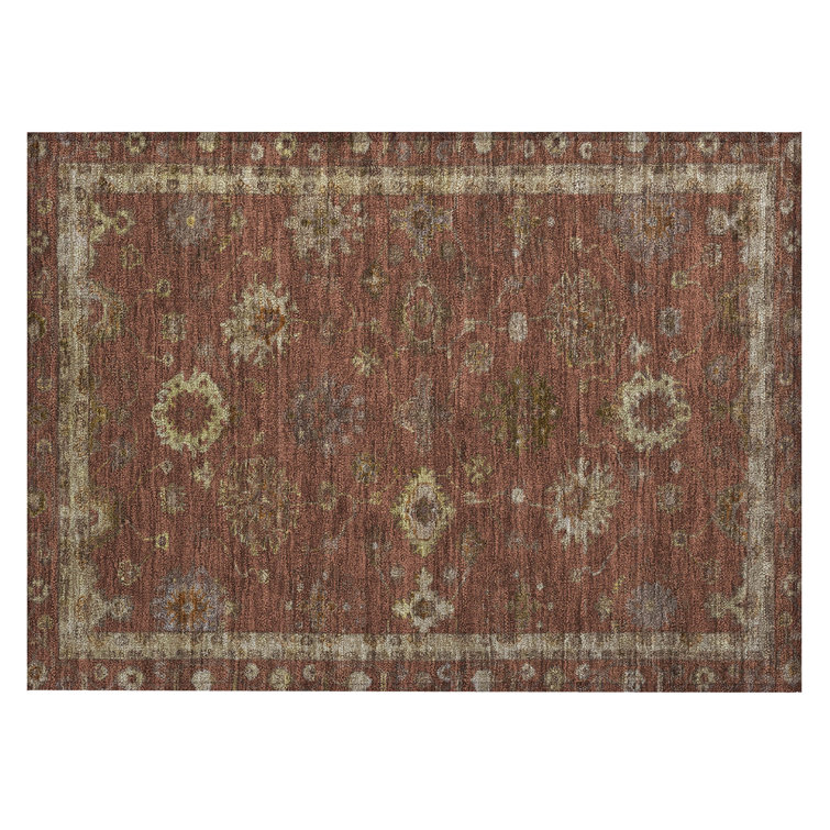 Machine Washable Indoor/Outdoor Xhevrie Paprika Rug