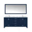 Meuble-lavabo double bleu marine 72 po X P 22 po , Comptoir en marbre de Carrare, ensemble de robinet et Miroir