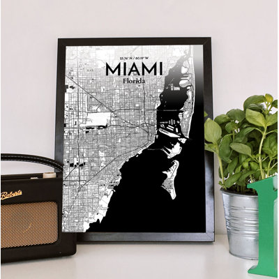 Miami City Map - No Frame Print