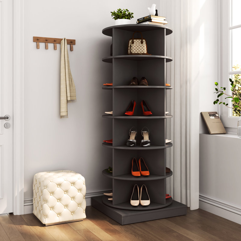 Console à chaussures grise rotative à 360 degrés, 6 couches, convenant à 24 paires, ajoutant de l'élégance à l'armoire de rangement à 6 couches 360, maximisant l'espace pour la construction et le look élégant