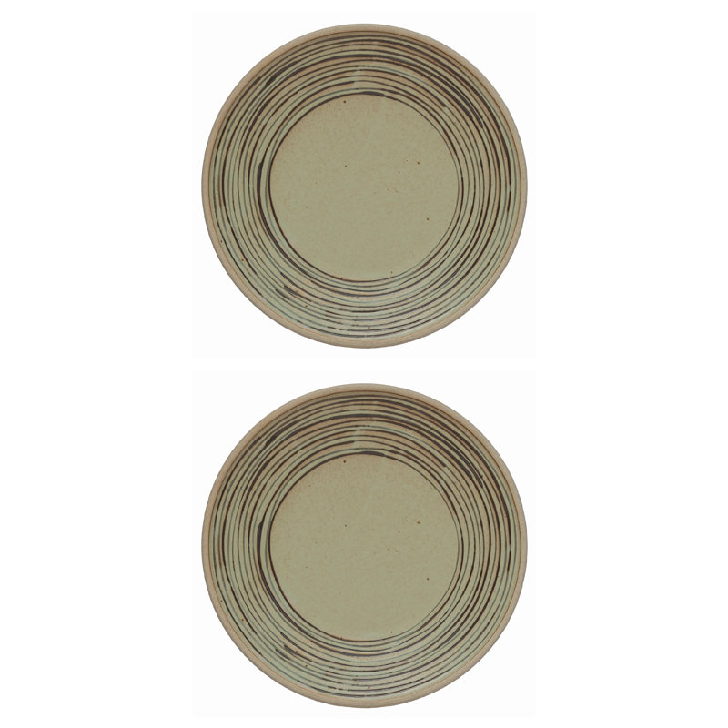 Assiette décorative en grès 2 pièces Mettawa en vert / noir