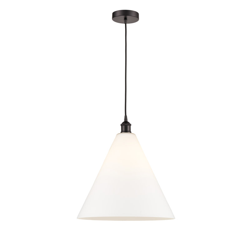 Luminaire suspendu conique à 1 lumière Bluford, Blanc mat, Bronze huilé, H 17,75 po x l 16 po x P 16 po