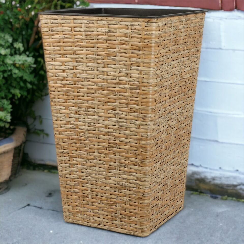 Large Tall Square Plant Pot Rattan Weave Indoor Outdoor Elegant Garden Planters