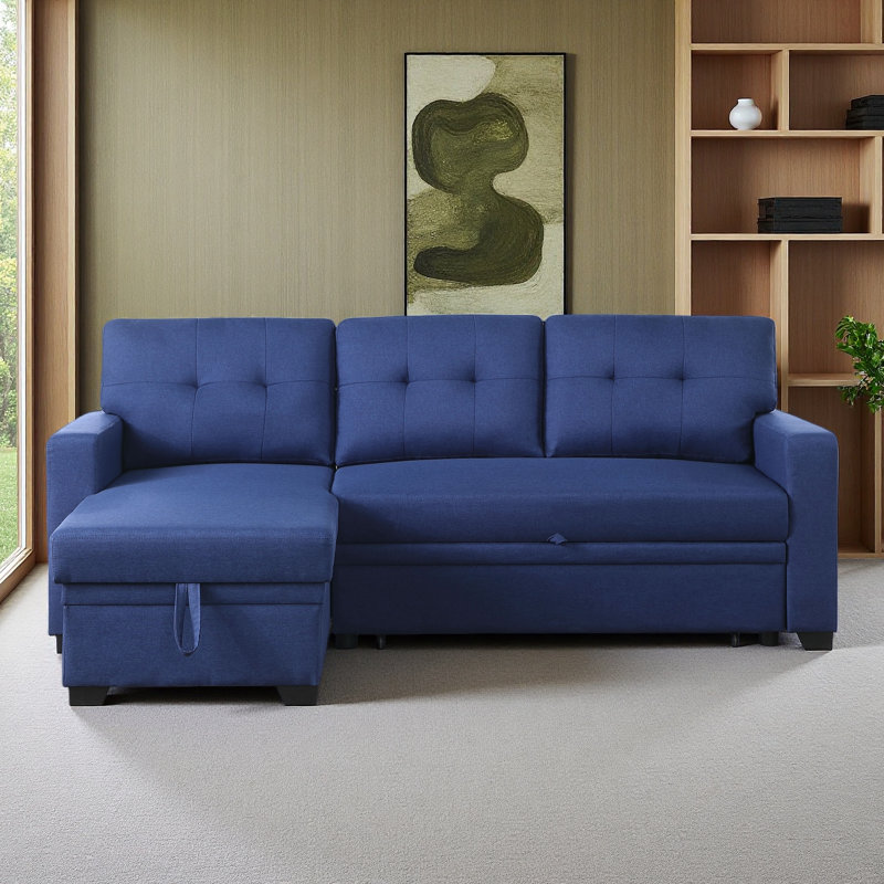 Canapé modulaire convertible rembourré avec méridienne coulissante, Lin bleu