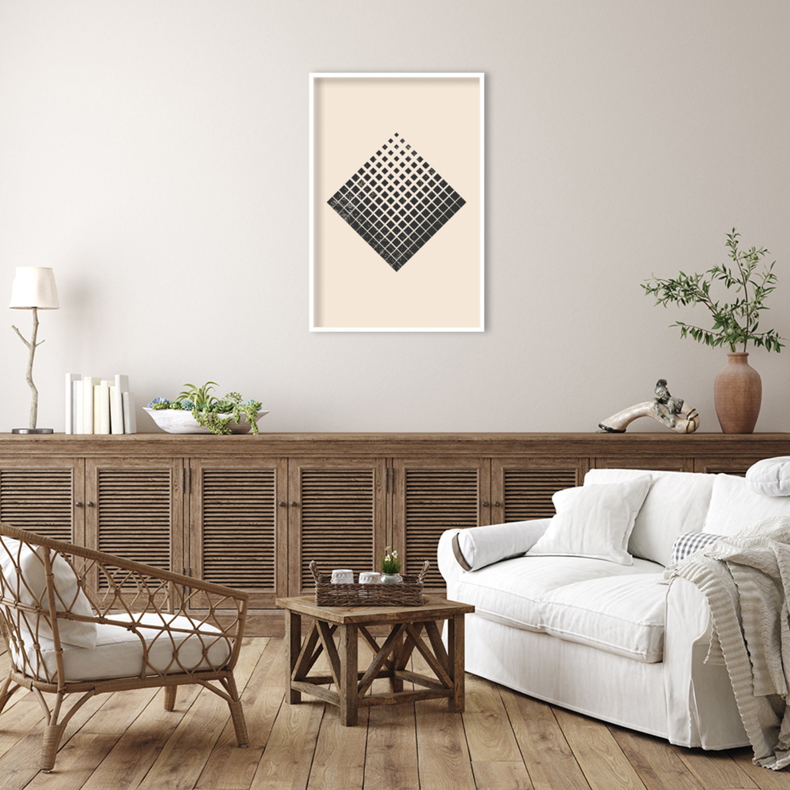 Minimal Halftone Shapes No. 3 Print, White, 41" H x 28" W x 1" D