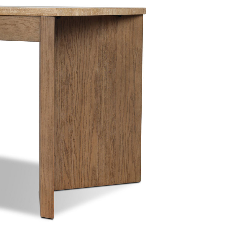 Lawson Writing Desk, Golden Travertine/Amber Oak Thin Veneer