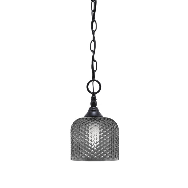 Chain Hung Mini Pendant With Glass, Matte Black