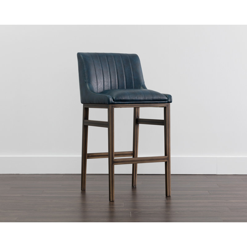 Halden Barstool - Bravo Admiral, Navy Blue Seat/ Dark Brown Frame, Bar Stool (30" Seat Height)