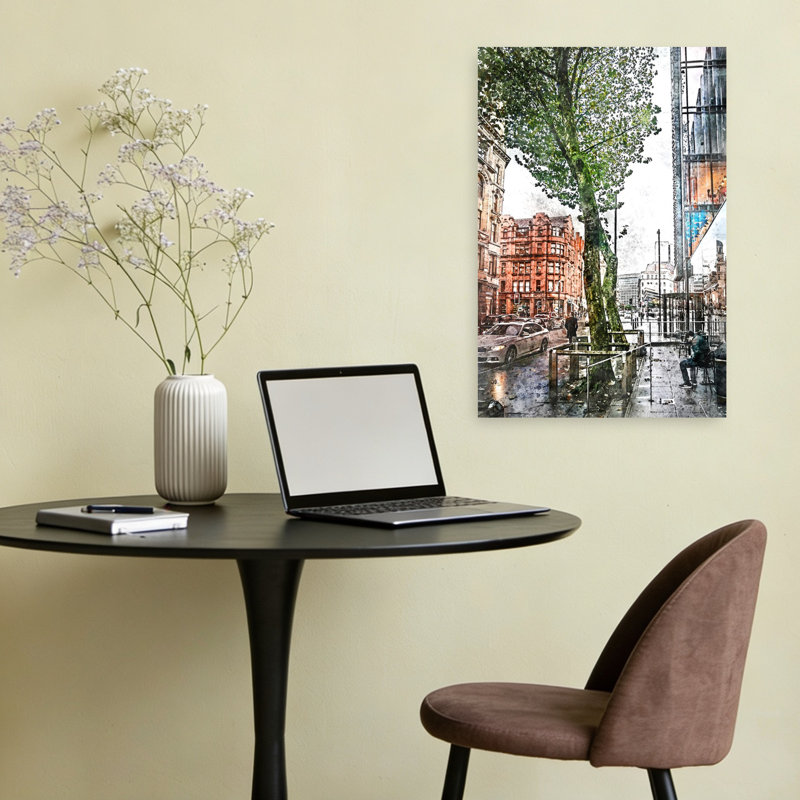 Rainy City Street, architecture abstraite moderne, art mural ville, H 24 po x l 16 po