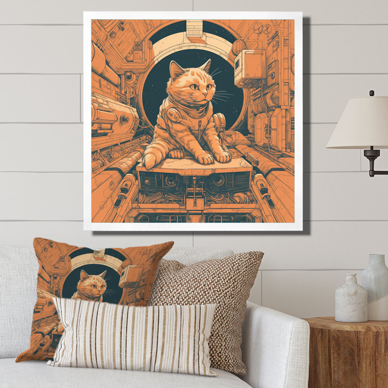 Illustration de l'espace astronout rétro - impression, Cadre simple blanc, H 36 po x l 36 po x P 1,5 po