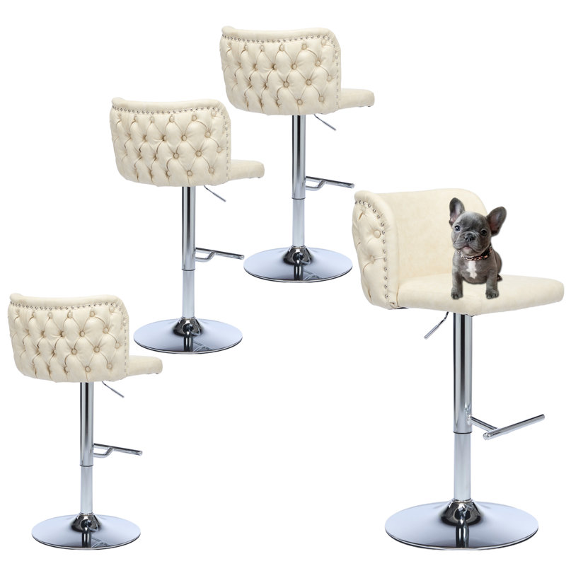 Ensemble de 4 tabourets de bar Modern, Chrome chrome, Crème