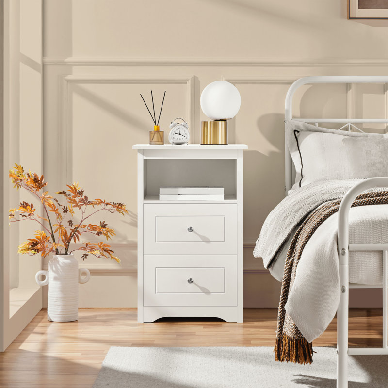 2 - Drawer End Table, White
