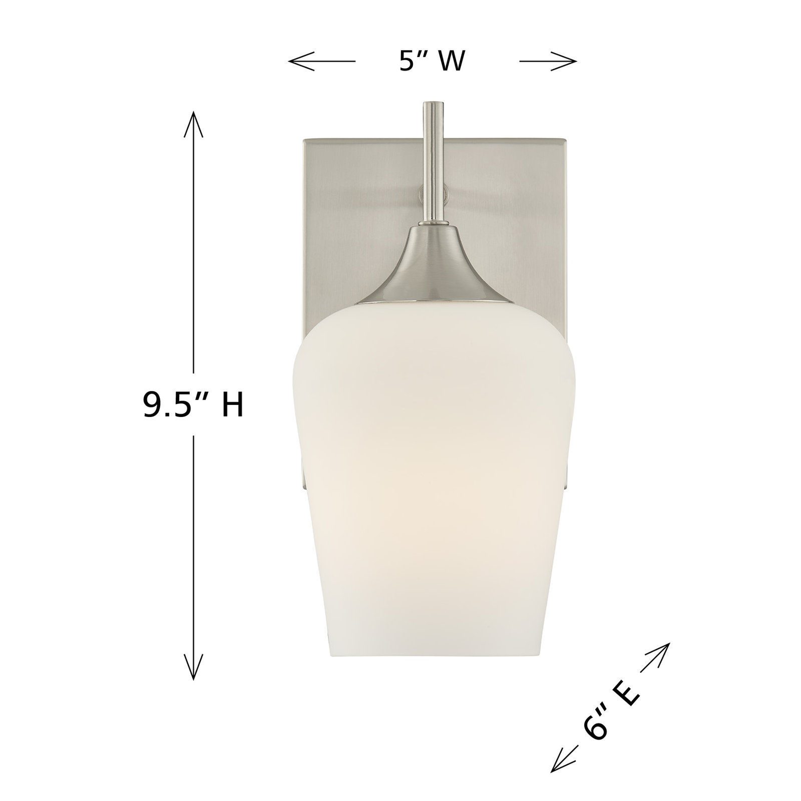 Breena Single Light Dimmable Armed Sconce, Satin Nickel, White