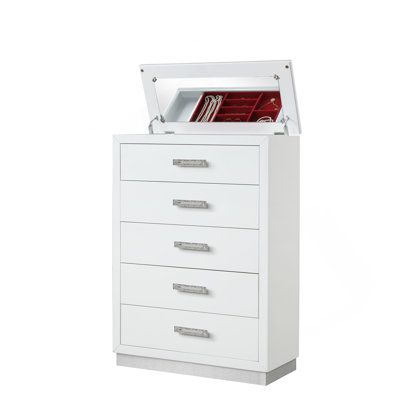Commode Coco avec couvercle en miroir en bois blanc laiteux