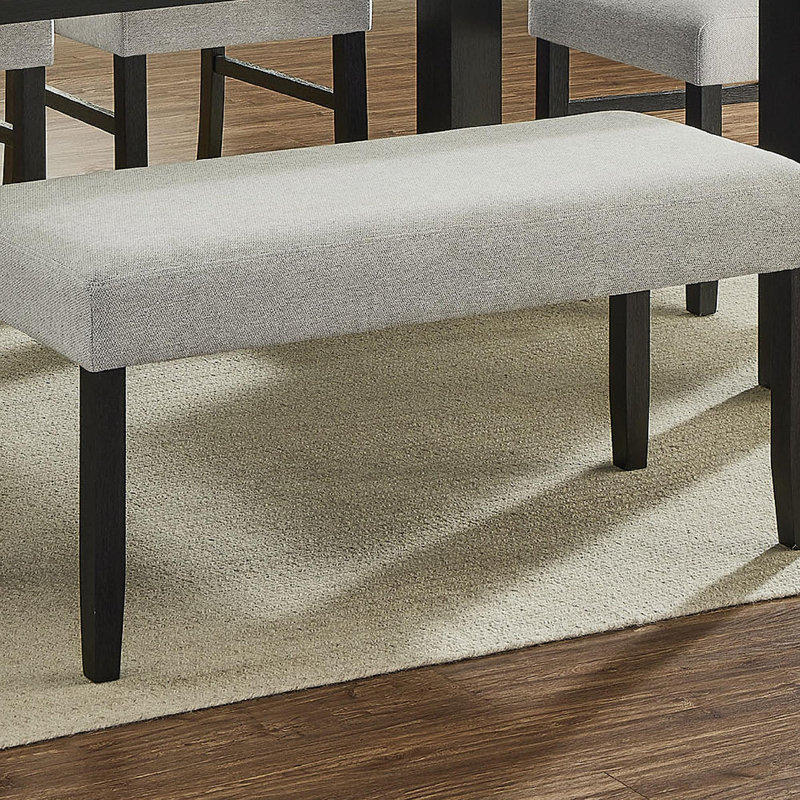 1Pc Contemporary Upholstered Dining Bench Light Gray Finish Dining Room Living Room Wooden Furniture Black Finish