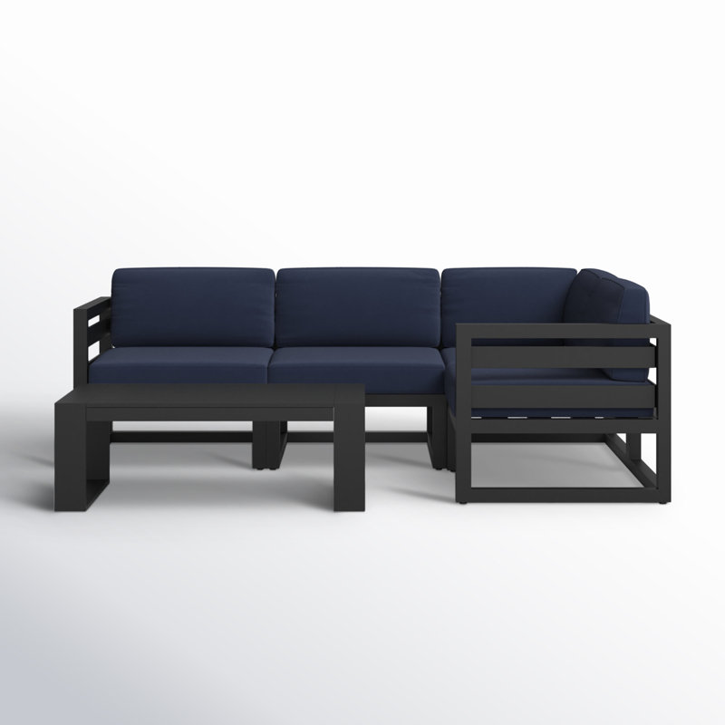 Avion 5 Piece Sectional Set - Black, Spectrum Indigo Sunbrella®, Black