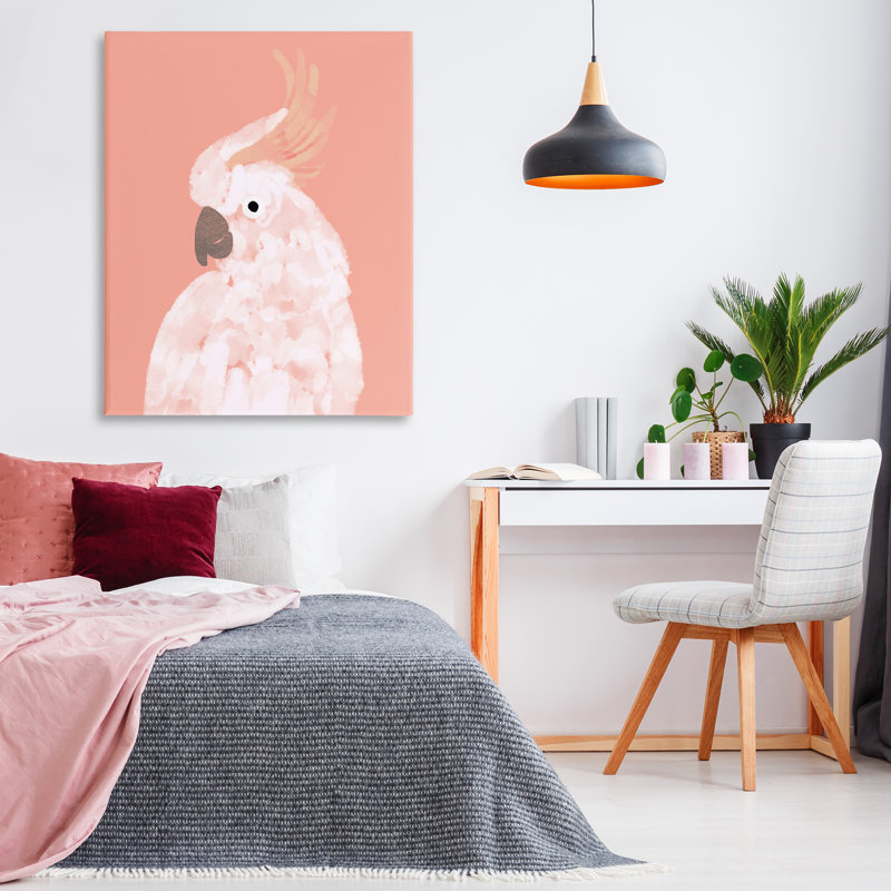 Cockatiel sur toile rose par Chen Alyesh, H 20 po x l 16 po