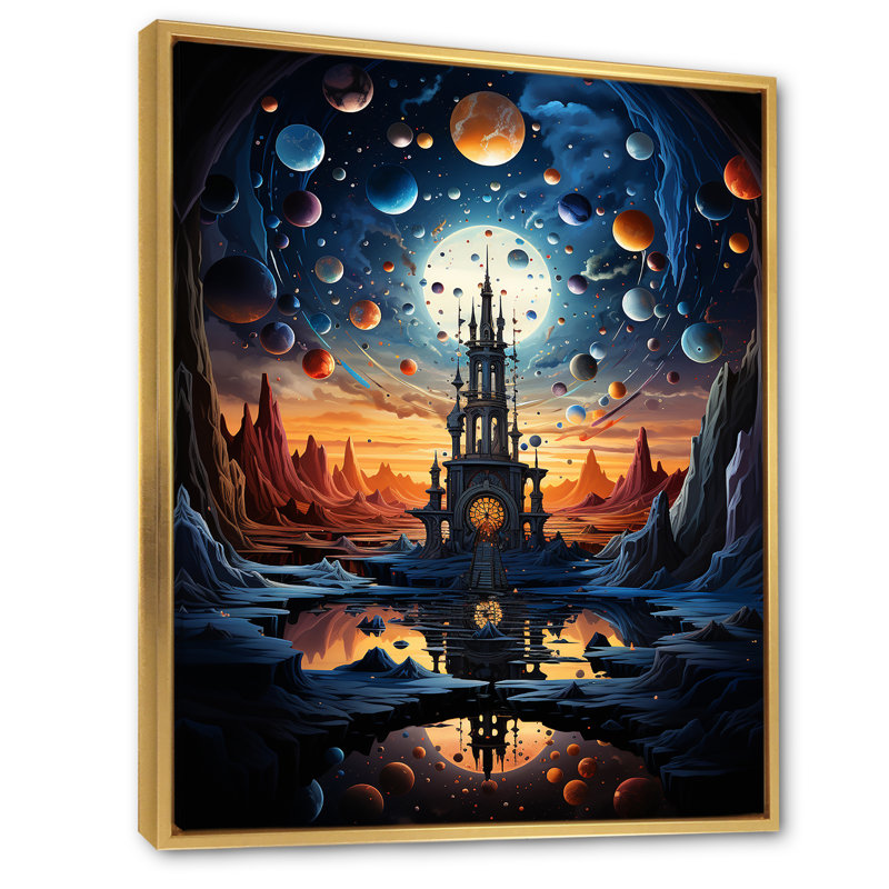 «Isleboro surrealism the cosmic» - Impression, Cadre flottant doré, H 32 po x l 16 po x P 1 po