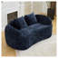 Canapé en chenille courbé bleu foncé avec accoudoirs, design minimaliste pour le salon