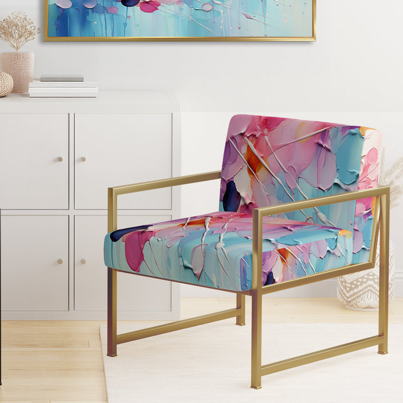 Chaise d'appoint rembourrée rose et bleu pastel, Doré