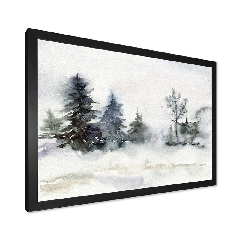 «Christmas Minimalistic Forest Landscape and Snow - Floater Frame, peinture sur toile», H 16 po x l 32 po x p 1 po