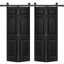 Porte de grange double à 6 panneaux et panneau de fibres à densité moyenne peintes en noir 48 po x 80 po avec quincaillerie coulissante-126022666-126022669