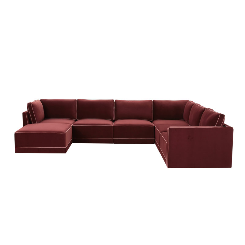 Clairah Modular Large Chaise Sectional, Velours rouge