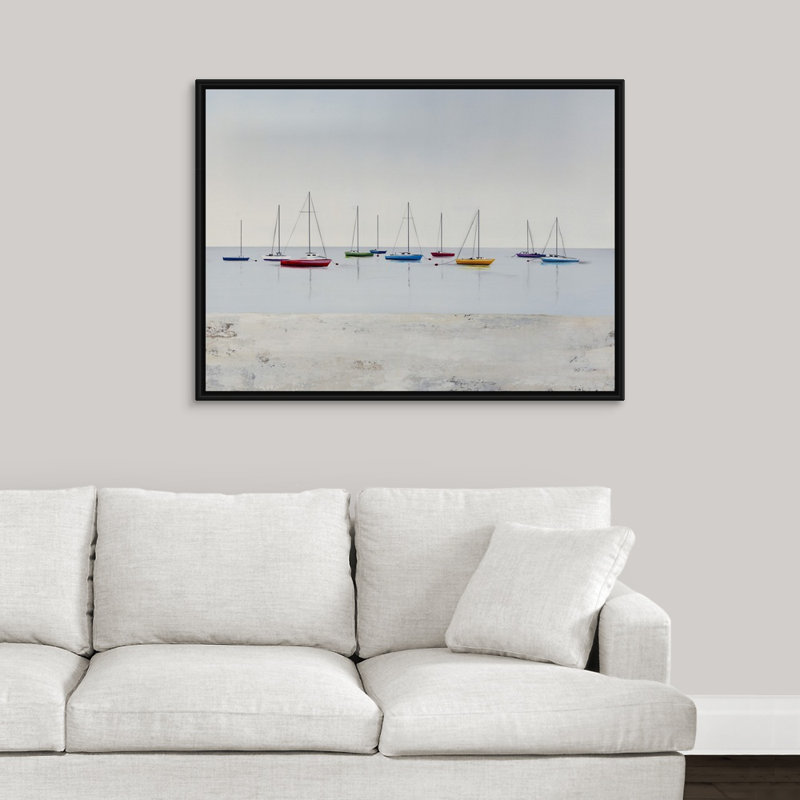 «Sun and Sand III», peinture sur toile, H 31,7 po x l 41,7 po x P 1,75 po, Cadre flottant noir