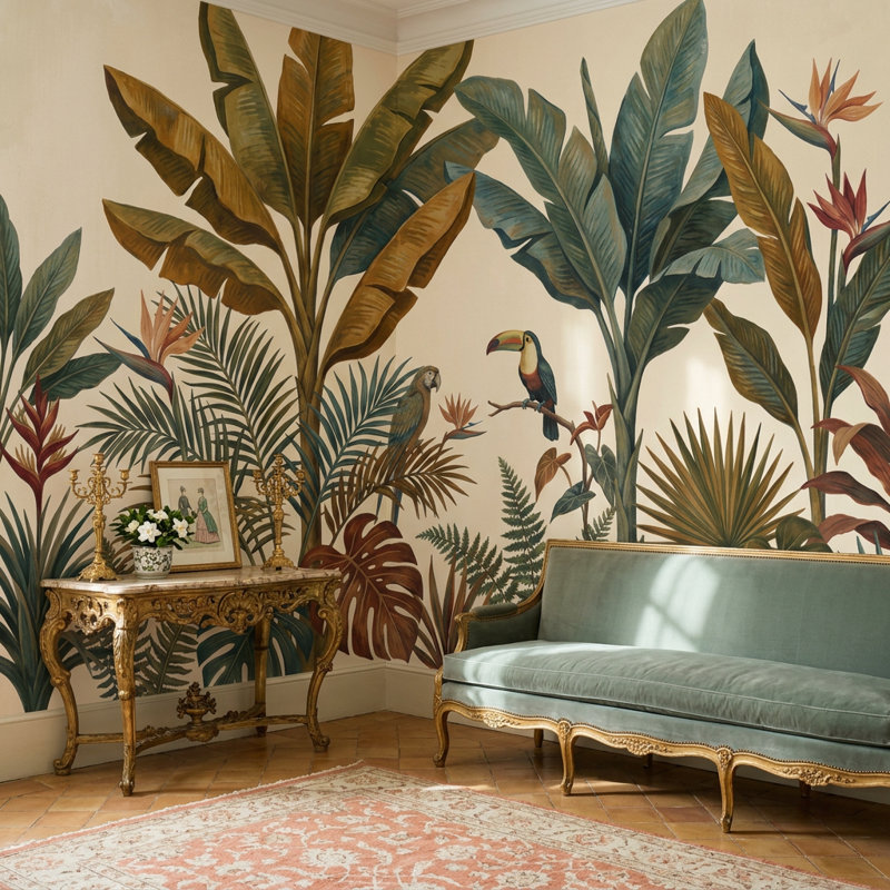 Décoration murale amovible Toucan Jungle, 160 po x 108 po, Texturé non collé