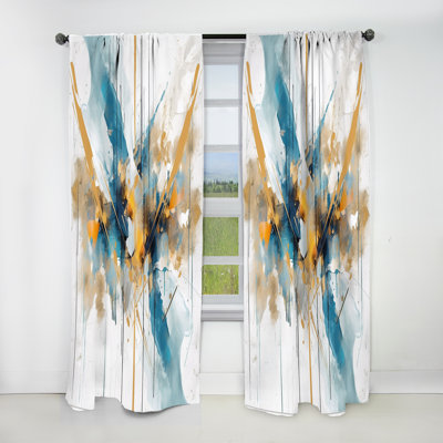 Teal And Gold Elegance - Abstract Minimalism Curtain - Velvet Blackout Abstract Curtain - 1 Panels