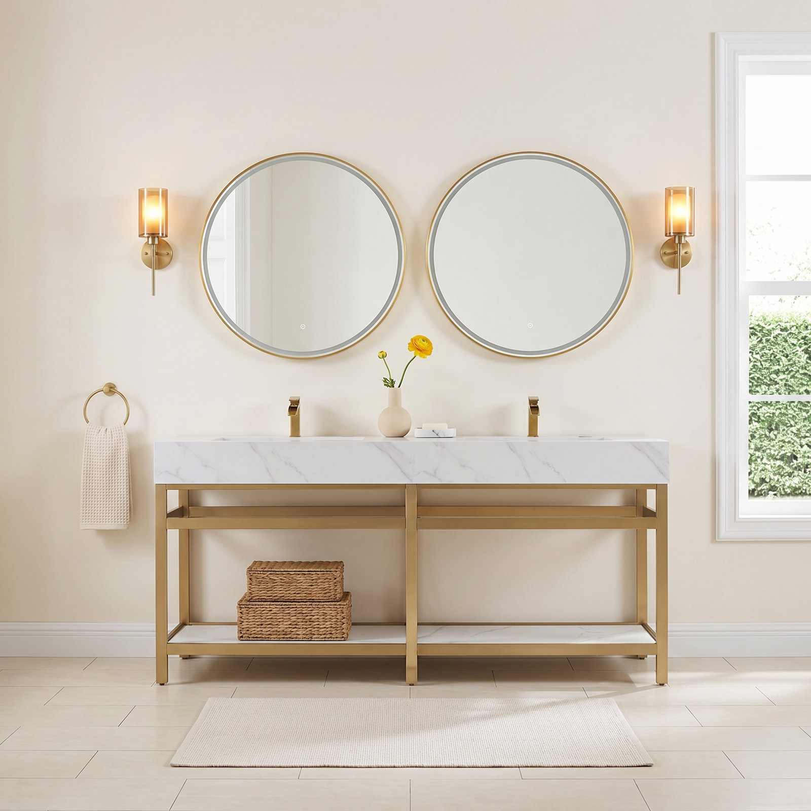 Bilbao 72'' Double Bathroom Vanity, Brushed Gold, VNOV2104