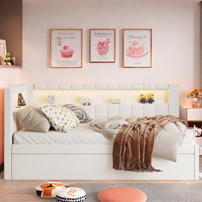 Smera Upholstered Platform Bed with USB Ports, LED Belt and Trundle