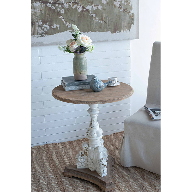 Table d'appoint ronde blanche D22,5 x 27 po, style champêtre