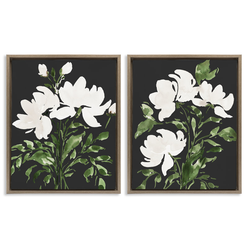 Ensemble de cadres flottants 2 pièces White On Black Blooms, design par Lucille Price, H 21 po x l 17 po