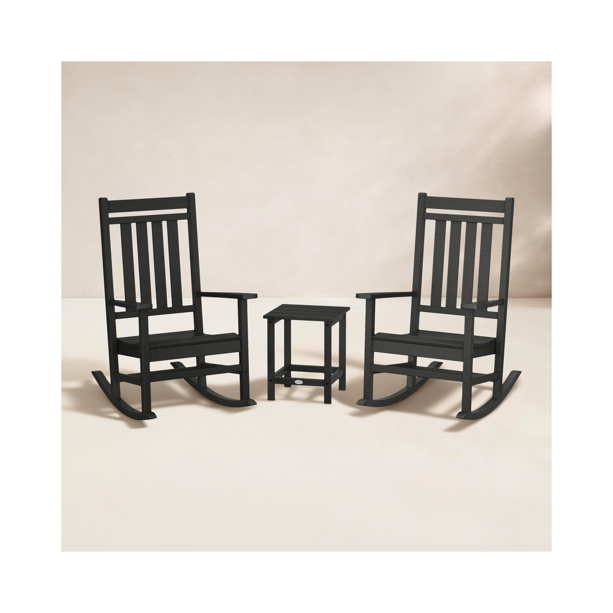 Rocker Estate 3-Piece Rocking Chair Set with Long Island 18" Side Table, Black