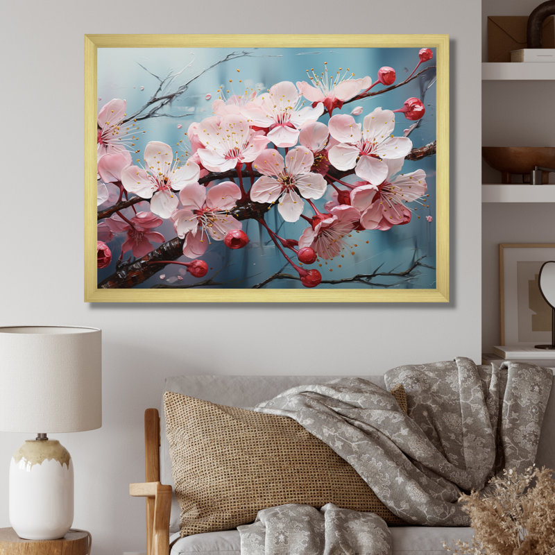 Fleur de pommier Impasto II - impression, H 16 po x l 32 po x P 1 po, Encadrement doré