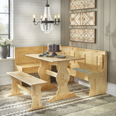 Padstow 5 - Person Pine Solid Wood Breakfast Nook Dining Set with Hidden Storage