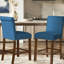2 tabourets de comptoir rembourrés avec décoration cloutée - bleu, structure de siège rabattable, pieds en bois massif noyer moyen, argent mat, niveleurs réglables