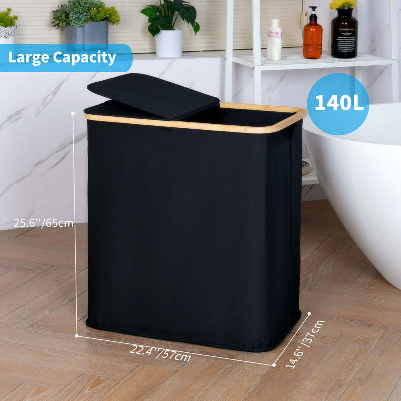 Fabric Laundry Hamper with Handles, Black