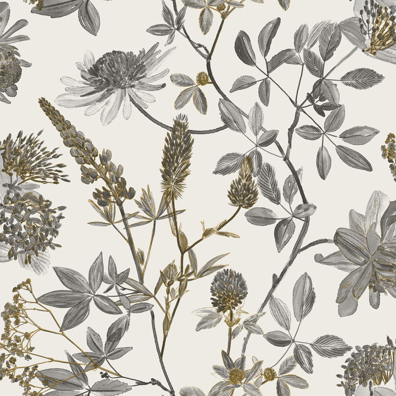 Papier peint branches botaniques, Gris